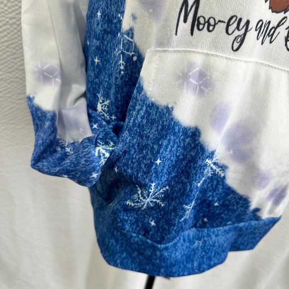 Christmas Hooded Sweatshirt Red White Blue Moo-ey and Bright Cow NWOT - Picture 4 of 7